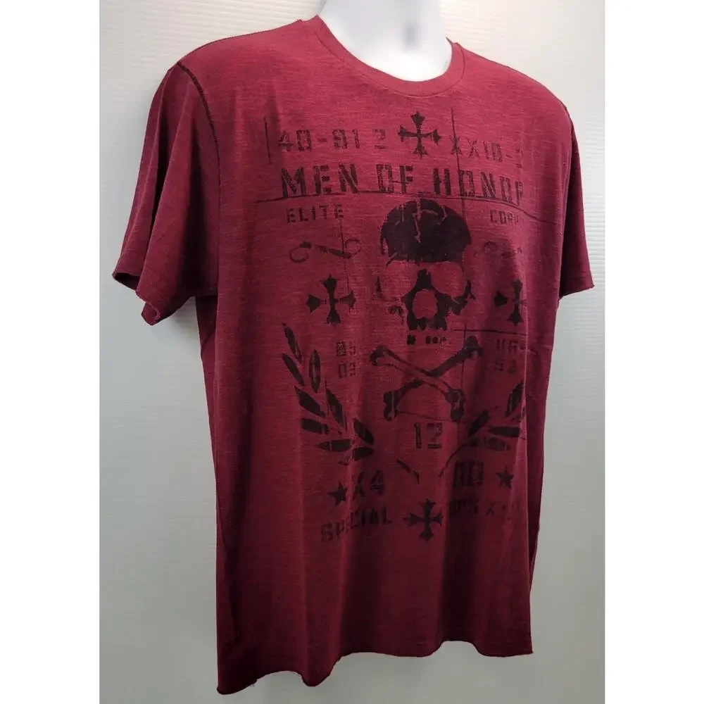 B) Retrofit Men's Graphic Short Sleeve Tee Shirt Crew Neck Men of Honor Skull L